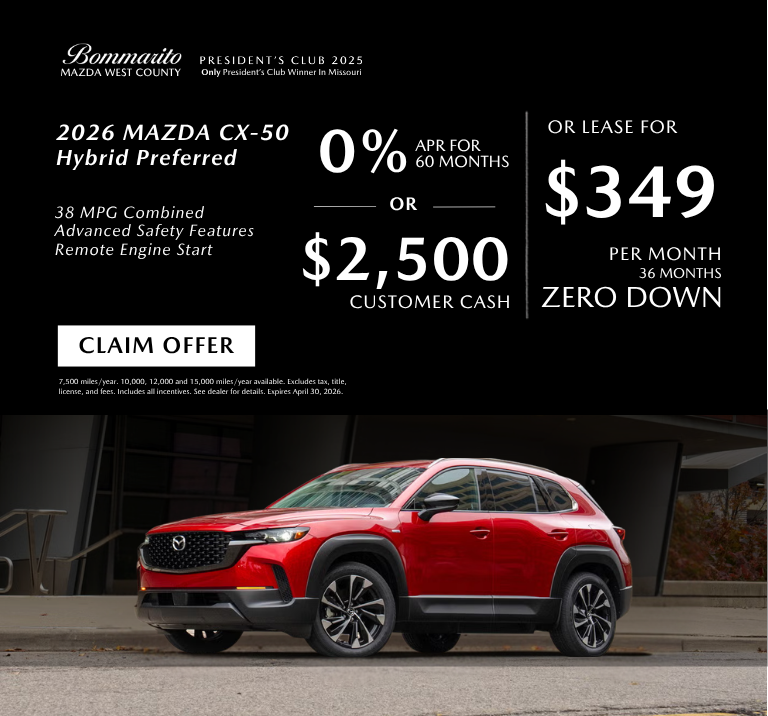 2026 Mazda CX-50 Lease $349 or 0% APR
