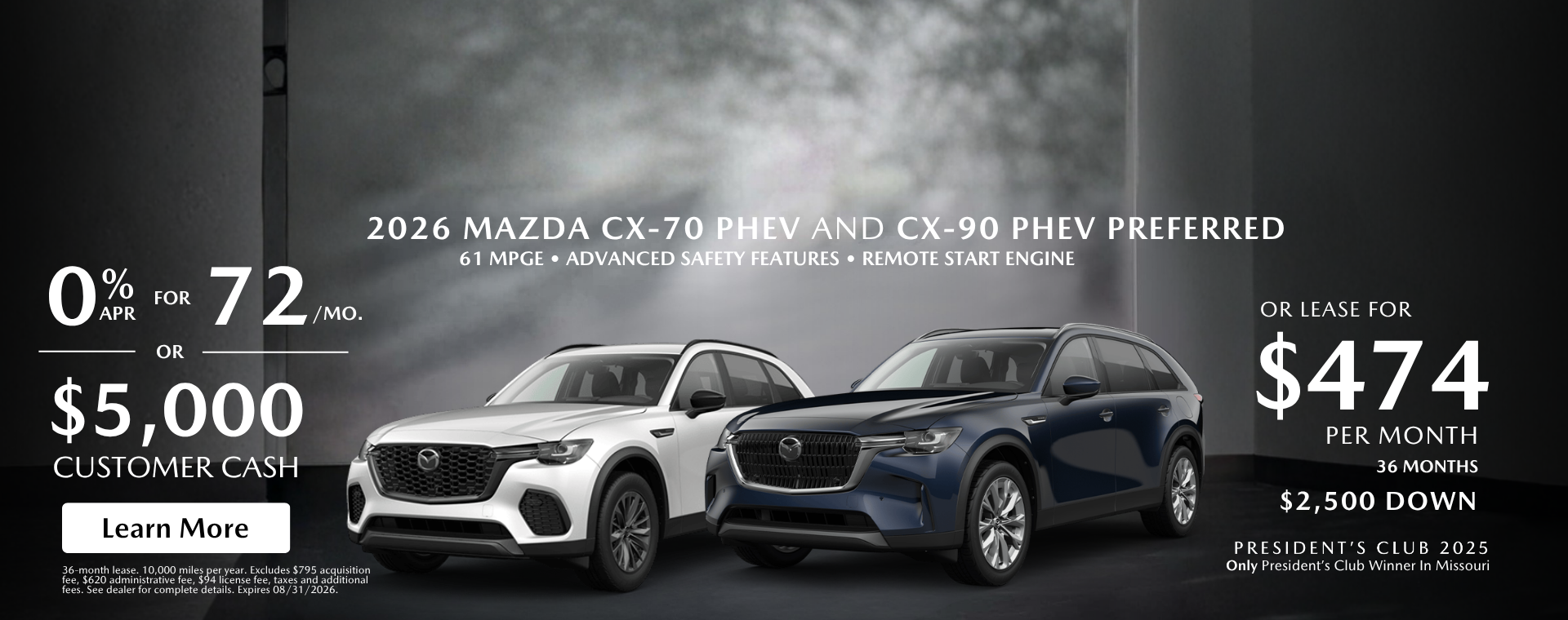 2026 Mazda CX-70 PHEV and CX-90 0% APR