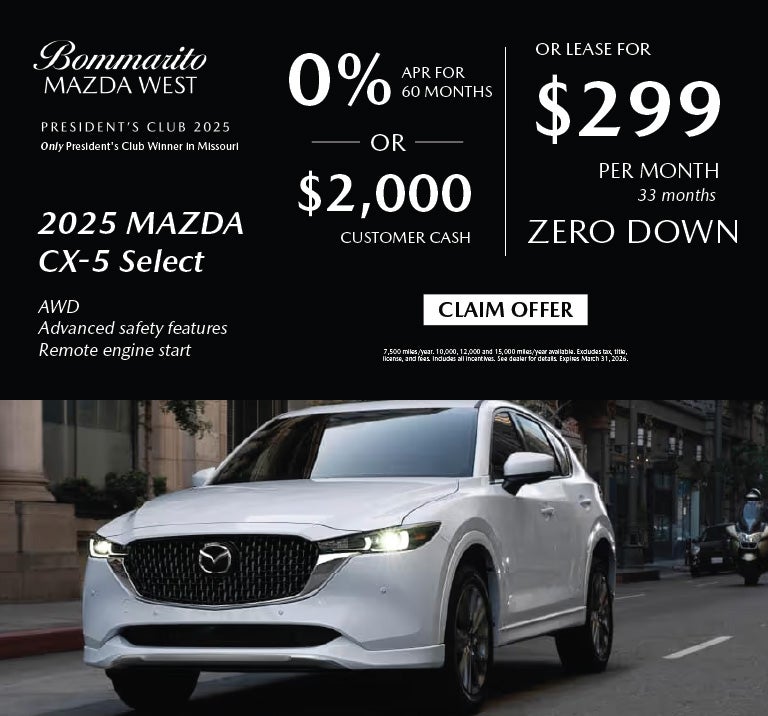 Mazda CX-5 Lease $299 or 0% APR