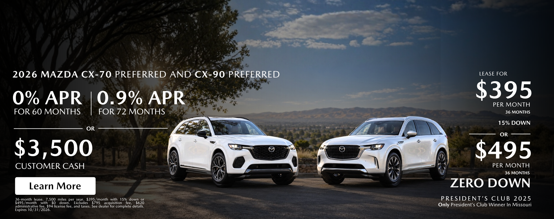 2026 Mazda CX-70 and CX-90 Preferred 0% APR