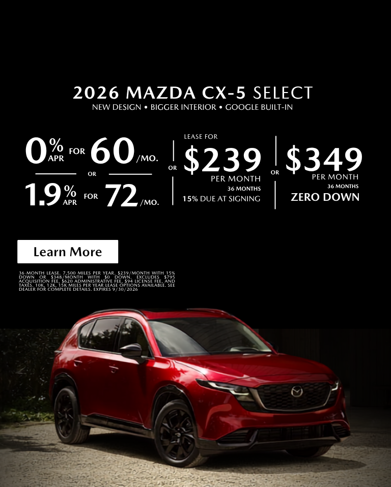 2026 Mazda CX-5 Select As Low As 0% APR