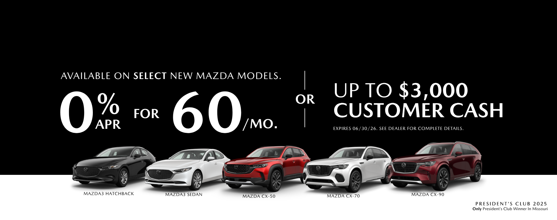 0% APR For 60 Months On Select Models