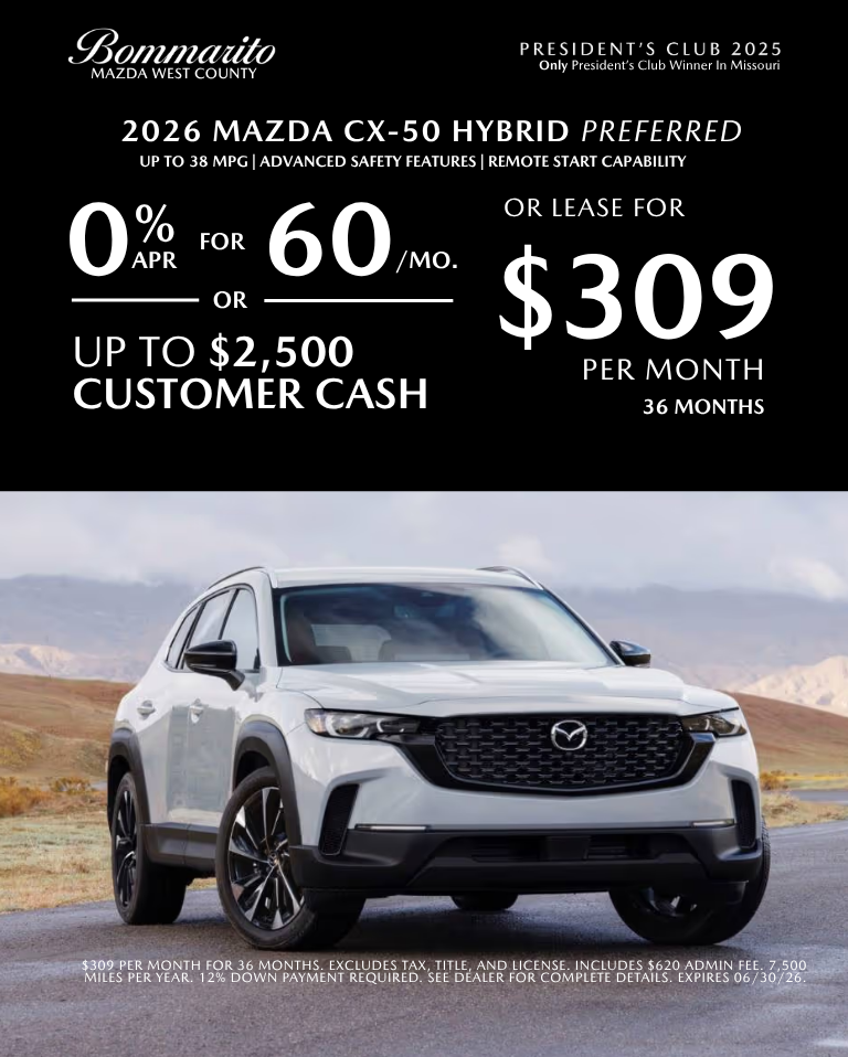 2026 Mazda CX-50 Hybrid Preferred 0% APR OR Lease $309