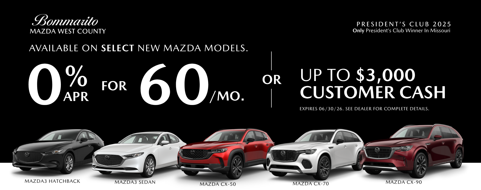 0% APR For 60 Months On Select Models