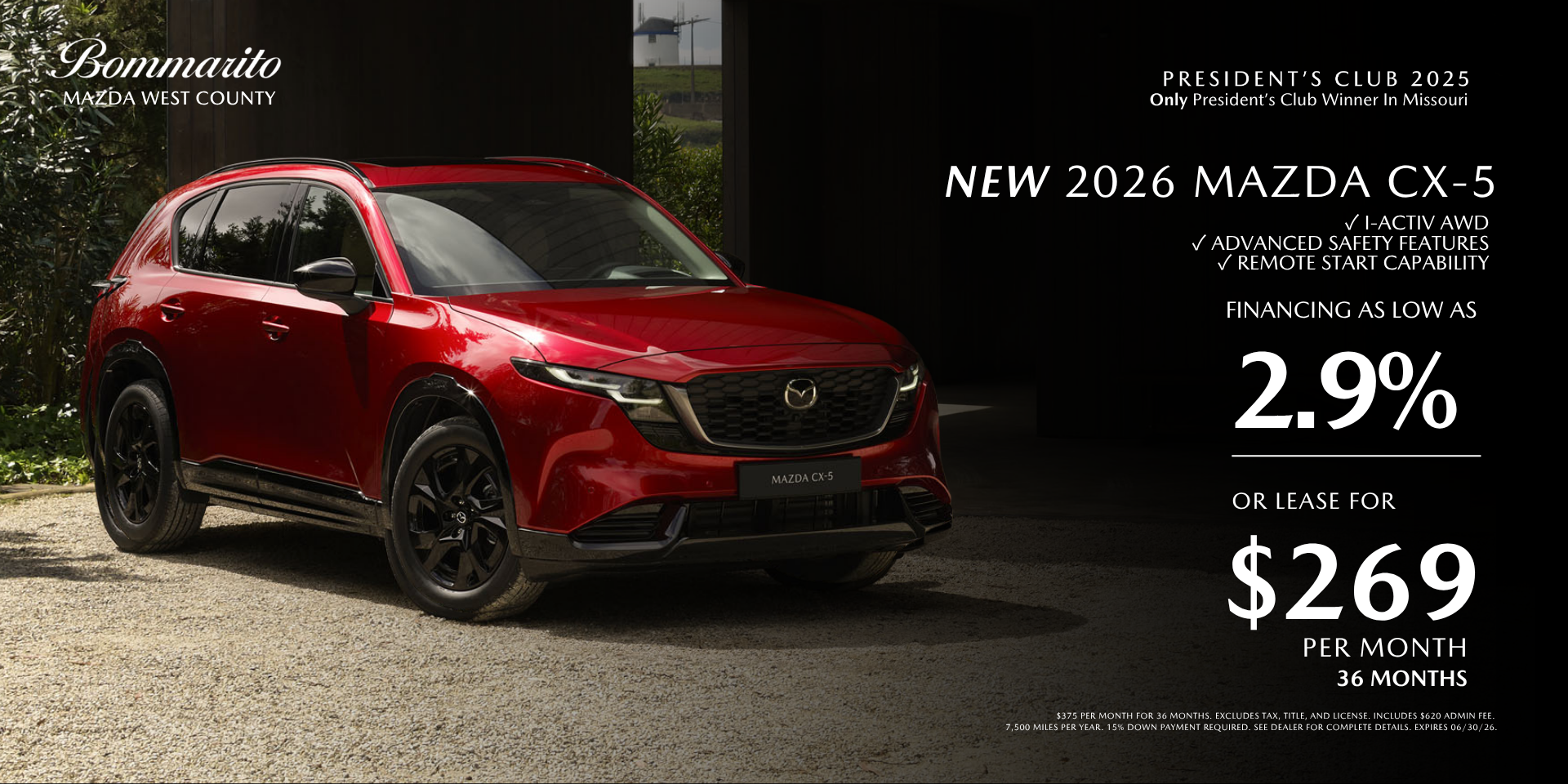 2026 Mazda CX-5 2.9% APR OR Lease $269