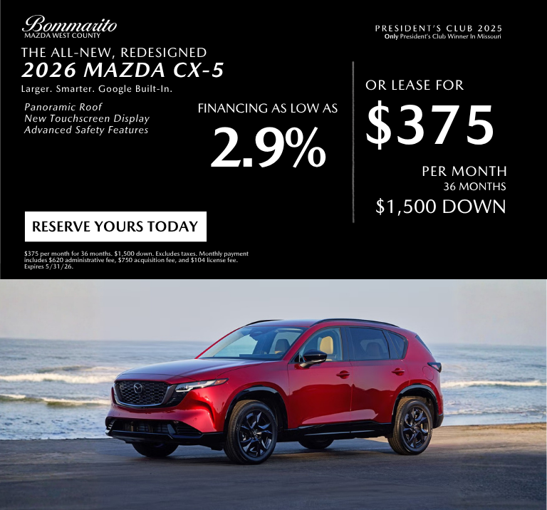 2026 Mazda CX-5 2.9% or Lease $375